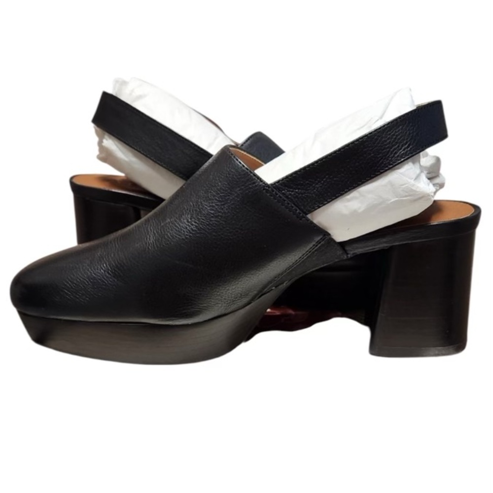 AEROSOLES Black Leather Slingback Platform Mules with Gold Buckle - Picture 3 of 14
